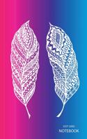 Dot Grid Notebook: White Feathers with Colorful Rainbow Background, 100 sheets / 200 pages, 5 inches x 8 inches, Cream Colored Pages, Matte Cover