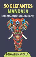 50 Elefantes Mandala libro para colorear para adultos