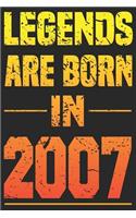 Legends Are Born In 2007: Blank Lined Journal, Happy Birthday Sketchbook, Notebook, Diary Perfect Gift For 12 Year Old Boys And Girls
