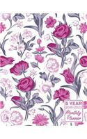 5 Year 2019 - 2023 Monthly Planner: Pink Flowers Calendar and Notebook 8.5x11 144 Pages