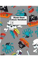 Blank Sheet Music Notebook: Easy Blank Staff Manuscript Book Large 8.5 X 11 Inches Musician Paper Wide 12 Staves Per Page for Piano, Flute, Violin, Guitar, Trumpet, Drums, Cell