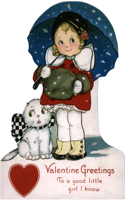 Girl with Umbrella and Kitten Valentine