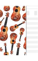 Ukulele Tab Notebook: 6 String Chord and Tablature Staff Music Paper for Students & Teachers, Watercolor Ukuleles Cover