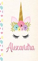 Alexandra: Personalized Unicorn Journal For Girls - 8.5x11 110 Pages Notebook/Diary With Pink Name