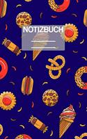 Notizbuch A5 Muster Süssiegkeiten Eis Bonbons Brezel Burger