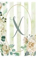 Notebook 6"x9", Letter X, Green Stripe Floral Design: (24 Letter/Initial X - Green Stripe Floral Design Notebook 6"x9" Alphabet)