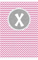 X: Pink Chevron Pattern with Grey Circular Nameplate Dashed Border and White Personalized Initial Monogram Journal