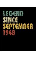 Legend Since September 1948: Vintage Birthday Gift Notebook With Lined College Ruled Paper. Funny Quote Sayings Notepad Journal For Taking Notes For People Born in 1948.