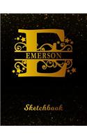 Emerson Sketchbook: Letter E Personalized First Name Personal Drawing Sketch Book for Artists & Illustrators Black Gold Space Glittery Effect Cover Scrapbook Notepad & 