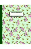 Composition Notebook: Bee Flower Pattern Cover Design - College Ruled - 120 Blank Lined Pages - 8.5" X 11" - Matte Finished Soft Cover