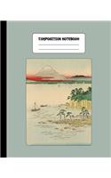 Composition Notebook: Japanese Art Cover - College Ruled Lined Blank Page Note Book - Boats And Mount Fuji Scene