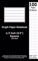 Graph Paper Notebook: 0.5 Inch (1/2 in) Squares; 8.5" x 11"; 21.6 cm x 27.9 cm; 100 Pages; 50 Sheets; 2x2 Quad Ruled Grid; White Paper; Black Glossy Cover; Journal