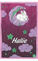 Hallie: personalized notebook sleeping bunny on the moon with stars softcover 120 pages blank useful as notebook, dream diary, scrapbook, journal or gift id