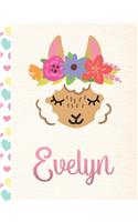 Evelyn: Personalized Llama Sketchbook For Girls With Pink Name - 8.5x11 110 Pages. Doodle, Draw, Sketch, Create!