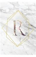 R: Elegant Marble Floral Monogram Initial R Notebook Blank Lined Paper Journal Gift for Women & Girls