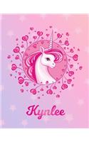 Kynlee: Unicorn Large Blank Primary Sketchbook Paper - Pink Purple Magical Horse Personalized Letter K Initial Custom First Name Cover - Drawing Sketch Book