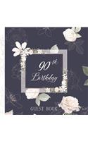 90th Birthday Guest Book: Elegant Pink and White Roses on Navy Full Color Interior 90th Birthday Guestbook Includes Dedicated Pages for Children or Grandchildren To Write A S