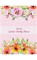 2019 Calendar Monthly Planner: Pink Color Book Floral, Monthly Calendar Book 2019, Weekly/Monthly/Yearly Calendar Journal, Large 8.5" x 11" 365 Daily journal Planner, 12 Months Ca