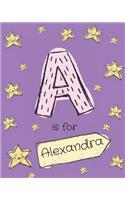 A is for Alexandra: Girls journal notebook with cartoon night stars theme and Letter A initial monogram. Great personalized girl's birthday gift.