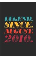 Legend Since August 2010: Blank Lined Notebook / Journal (6 X 9) - 9th years old Birthday Gift and Anniversary Gift for Women and Men