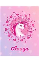 Anaya: Unicorn Large Blank Primary Sketchbook Paper - Pink Purple Magical Horse Personalized Letter A Initial Custom First Name Cover - Drawing Sketch Book