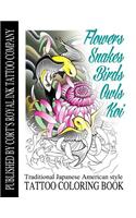 Flowers, Snakes, Birds, Owls and Koi Coloring Book