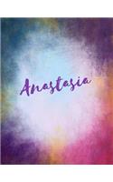 Anastasia: Anastasia sketchbook journal blank book. Large 8.5 x 11 Attractive bright watercolor wash purple pink orange & blue tones. arty stylish pretty journ