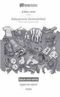 BABADADA black-and-white, Uzbek (in cyrillic script) - Babysprache (Scherzartikel), visual dictionary (in cyrillic script) - baba