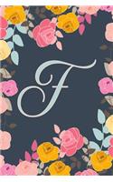 F: Letter F Dotted Matrix Notebook and Planner, Ditzy Flowers 2, Personalized Bullet Dot Grid Journal Monogram Initial, 6 x 9