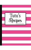Tutu's Recipes Pink Stripe Blank Cookbook