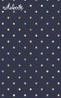 Notebook: Wide Ruled Composition Notebook: Preppy Navy Blue & Gold Dots