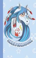 Sketchbook: Cute Blank Notebook for Sketching and Picture Space with Bohemian Tribal Horse, Unlined Paper Book for Drawing, Journaling and Doodling, Perfect for