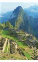 Machu Picchu - Blank Notebook with Fleur de Lis Corners