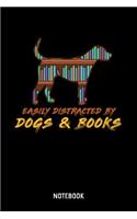 Easily Distracted By Dogs & Books Notebook: A5 (Handtaschenformat) Kariert Hunde Notizheft oder Leseratten Journal - Lesetagebuch oder Lesenotizen für Männer und Frauen