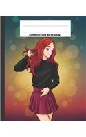 Composition Notebook: Wide Ruled Composition Note Book Exercise Book Journal With Lined White Paper Art Redhead Girl Teenager