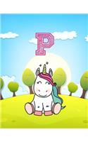 P: Monogram Initial P with Little Unicorn Notebook for Kids, Children, Girl, Boy 8.5x11