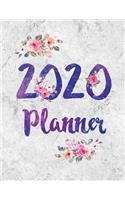 2020 Planner Weekly Monthly Flowers Blue White Marble