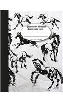 Composition notebook graph ruled paper 8.5 x 11" 200 page 4x4 grid per inch, Horses ride black white art: Large composition book journal for school student/teacher/office