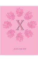 X: Monogram Initial X Letter Ruled Notebook for Women, Girl and School, Pink Floral Cover 8.5'' x 11'', 100 pages