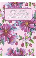 2019 - 2023 5-Year Portable Monthly Planner Watercolor Flowers 6x9