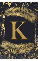 K: Elegant Gold Initial Monogram Letter K & Feathers, Marble Texture Personalized Blank Lined Journal & Notebook for Writing & Notes for Him, Her (Smal