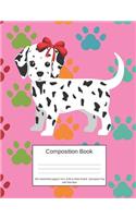 Composition Book 200 Sheets/400 Pages/7.44 X 9.69 In. Wide Ruled/ Dalmatian Pup with Red Bow