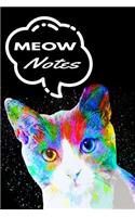 Meow Notes: Funny Art Cat Portrait Gifts: Lined Notebook Journal: Unique Customized Pages