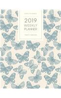 2019 Weekly Planner Twenty Nineteen: Dated with to Do Notes and Inspirational Quotes - Vintage Blue Butterflies