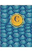 Initial C Notebook, Monogram Journal: Blue and Teal Nautical, Mermaid Tail Design, Personal Diary