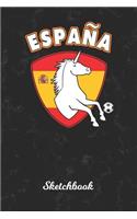 Sketchbook: Spain Unicorn Sketch Book Paper - Drawing Pad for Artists & Illustrators - Spanish Country Soccer Ball Goalie Black Marble Cover - Perfect Workbook 