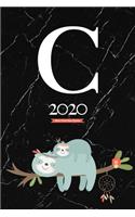 2020 Sloth Tribe Diary Planner: January to December 2020 Diary Planner Sloth Tribe With Letter "C" Monogram on dark marble