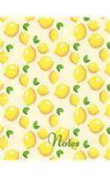Notes: Wide lined book with bright yellow lemons on the cover for writing or doing school work