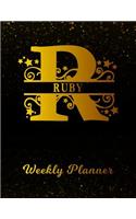 Ruby Weekly Planner: 2 Year Personalized Letter R Appointment Book January 2019 - December 2020 Black Gold Cover Writing Notebook & Diary Datebook Calendar Schedule Plan