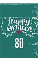Happy Birthday 80: Journal Notebook Keepsake For Best Wishes Messages & Doodles